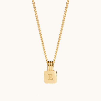 Mini Initial Square Charm Necklace Gold